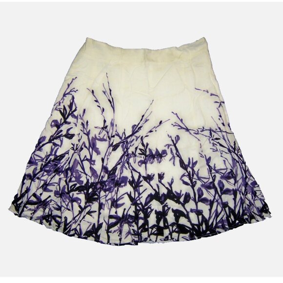 COLDWATER CREEK White Skirt with Purple Floral Print Size Petite M PM 10 12 - Picture 1 of 1